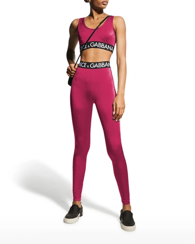 Shop Dolce & Gabbana Pop Logo Banded Leggings In Ciclamino