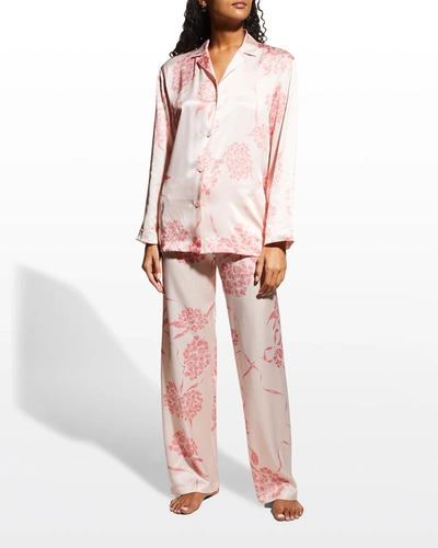La Perla Printed Silk Satin Pajama Set In Pink | ModeSens