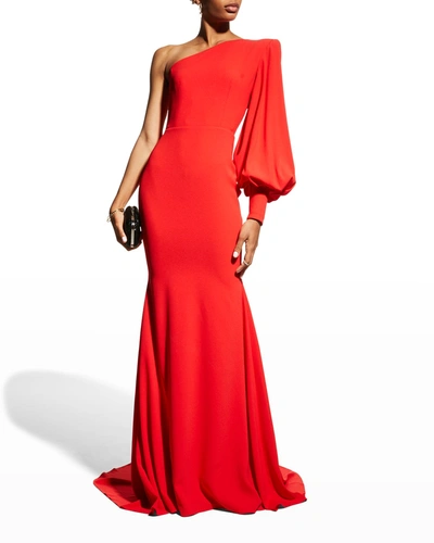 Shop Alex Perry Marin One-shoulder Gown In Scarlet