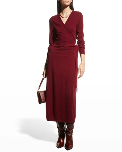 Shop Diane Von Furstenberg Astrid Midi Wrap Wool-cashmere Dress In Mulberry Mist