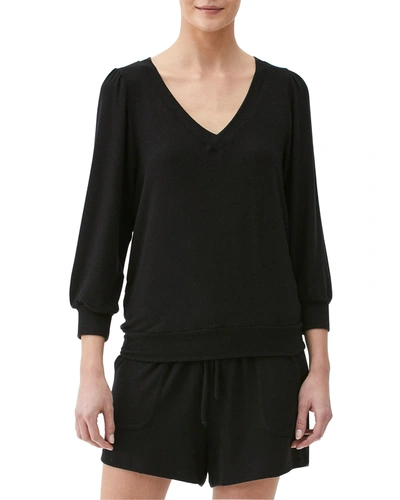 Shop Michael Stars Gabriella V-neck 3/4-sleeve Sweatshirt In Black