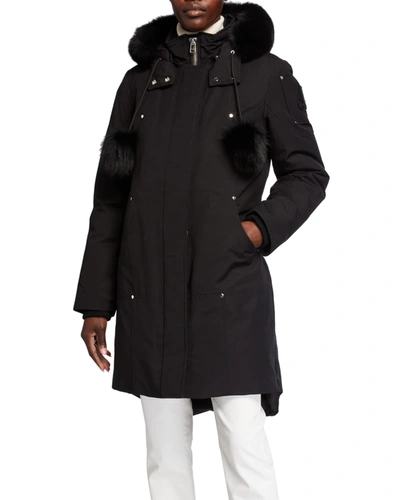 Shop Moose Knuckles Stirling Hooded Parka Jacket W/ Fur Collar In Black