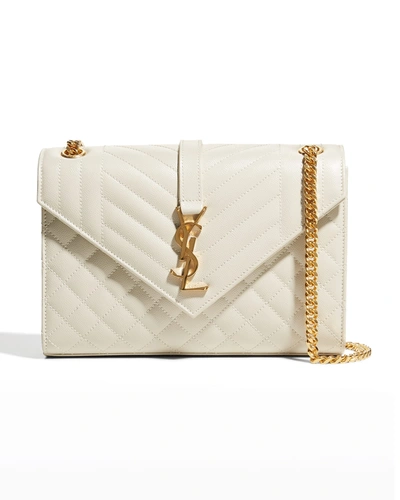 Shop Saint Laurent Medium Ysl Envelope Chain Shoulder Bag In White
