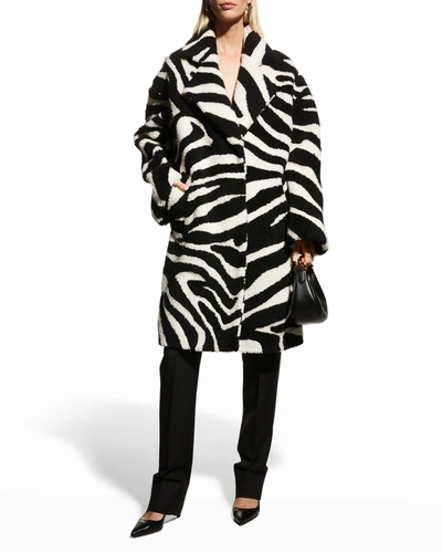 Shop Michael Kors Zebra-intarsia Lamb Shearling Coat In Black/ivory