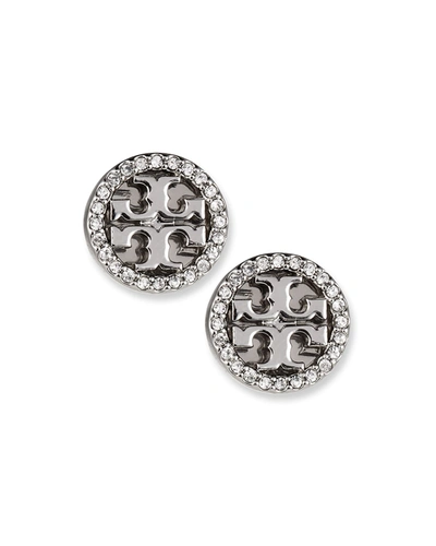 Shop Tory Burch Miller Pave Stud Earring In Silver