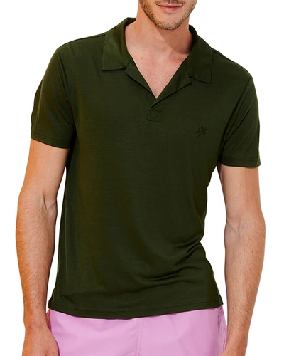 Shop Vilebrequin Men's Jersey Tencel Polo Shirt In Poivre