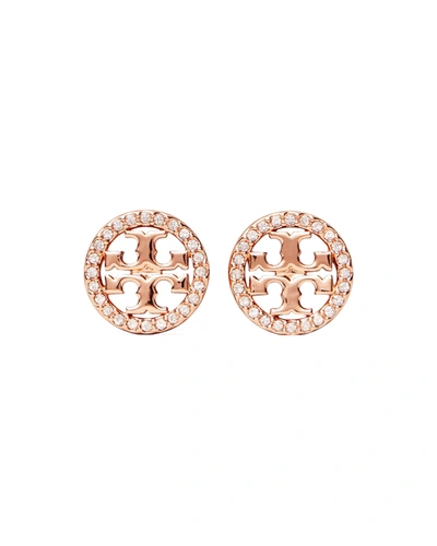 Shop Tory Burch Miller Pave Stud Earring In Rose Gold