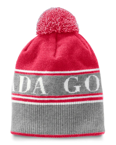 Shop Canada Goose Logo Toque Beanie Hat W/ Pompom In Red