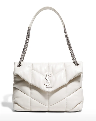 Shop Saint Laurent Loulou Medium Ysl Flap Shoulder Bag In White