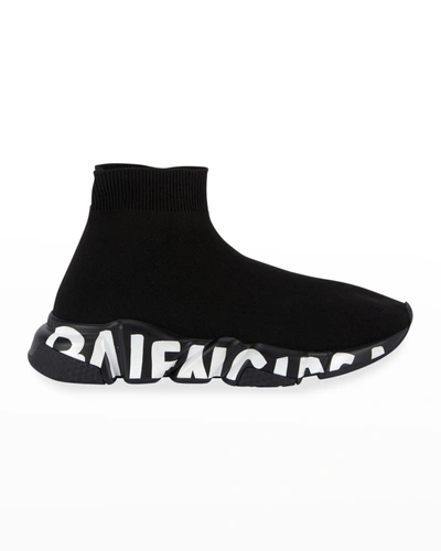 Shop Balenciaga Speed Stretch-knit High-top Sock Trainer In Blk Blk Wht