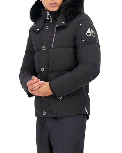 Shop Moose Knuckles Men's 3q Fur-trim Bomber Coat In Black