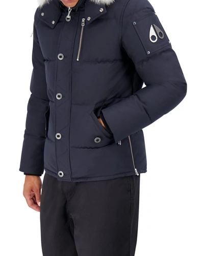 Shop Moose Knuckles Men's 3q Fur-trim Bomber Coat In Navy/natural Fur