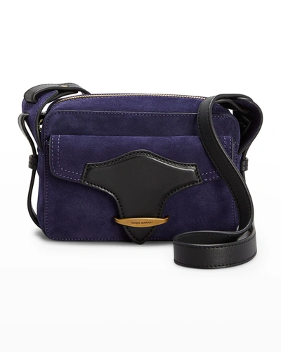 Shop Isabel Marant Wasy Bicolor Mixed Leather Shoulder Bag In 30db Dark Blue