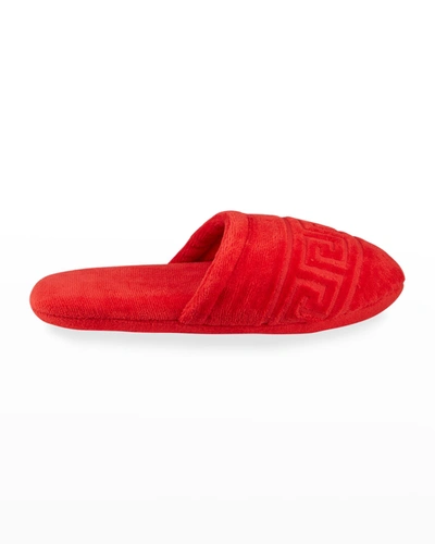 Shop Versace Men's Tonal Greek Key Slippers In Z4003