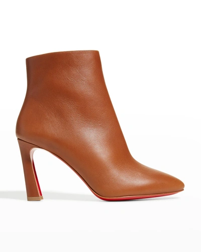 Shop Christian Louboutin So Eleonor Leather Red Sole Booties In Cuoio