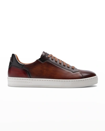 Shop Magnanni Men's Amadeo Burnished Leather Low-top Sneakers In Cognac