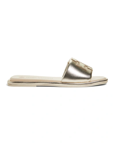 Shop Tory Burch Double-t Sport Slide Sandals In Spark Gold New C