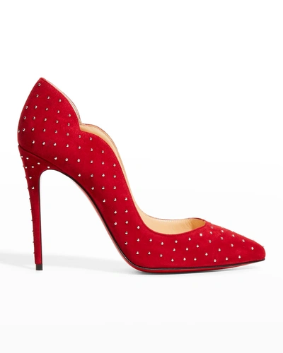 Shop Christian Louboutin Hot Chick Suede Stud Red Sole Pumps In Carmen Silver