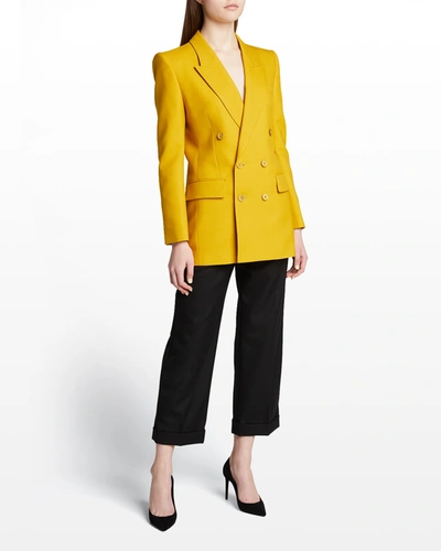 Shop Saint Laurent Double-breasted Wool Jacket, Yellow