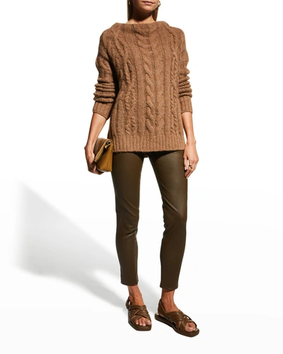 Shop Vince Braided Cable-knit Funnel-neck Sweater In Camel