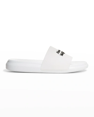 Shop Alexander Mcqueen Men's Logo Pool Slide Sandals In White Blac