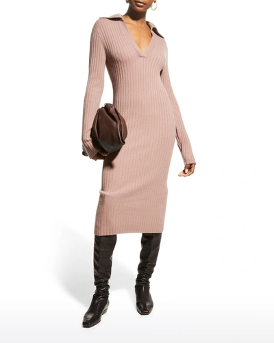 Shop Vince Ribbed Polo Midi Dress In Beet Root