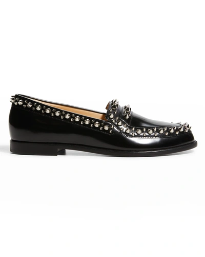 Shop Christian Louboutin Mattia Spikes Donna Leather Loafers In Black