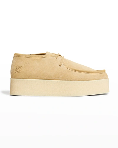 Shop Loewe Men's Wedge Moccasin Lace-ups In Gold