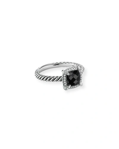 Shop David Yurman 7mm Petite Chatelaine Pave Bezel Ring With Gemstone And Diamonds In Silver In Black Onyx