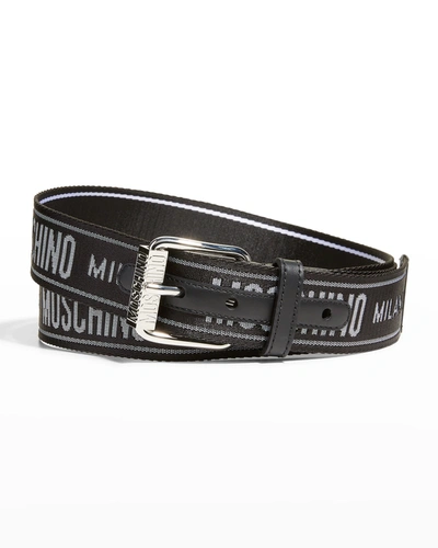 Shop Moschino Men's Logo Webbing Belt In Black Multi