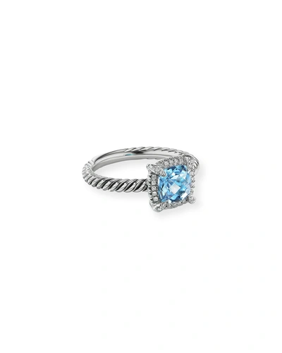 Shop David Yurman 7mm Petite Chatelaine Pave Bezel Ring With Gemstone And Diamonds In Silver In Blue Topaz