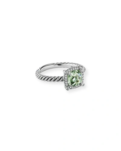Shop David Yurman 7mm Petite Chatelaine Pave Bezel Ring With Gemstone And Diamonds In Silver In Prasiolite