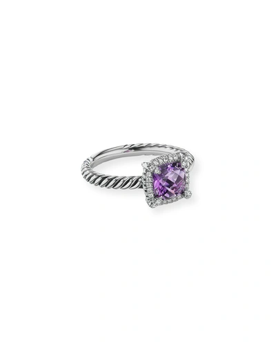 Shop David Yurman 7mm Petite Chatelaine Pave Bezel Ring With Gemstone And Diamonds In Silver In Amethyst