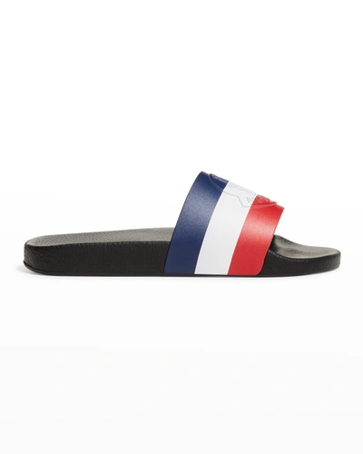 Shop Moncler Men's Basile Tricolor Slide Sandals In Charcoal