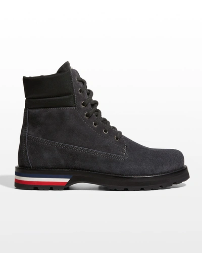 Shop Moncler Men's Vancouver Suede Ankle Boots In Charcoal