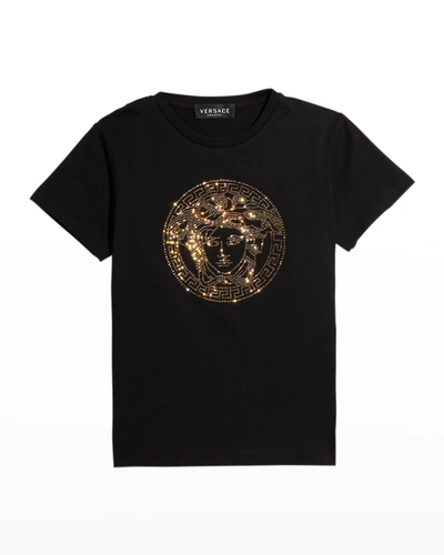 Shop Versace Girl's Crystal Medusa T-shirt In Black Gold