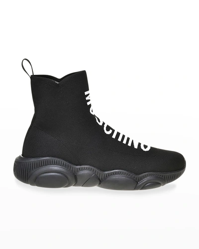Shop Moschino Men's Logo Sock High-top Sneakers In Black Multi