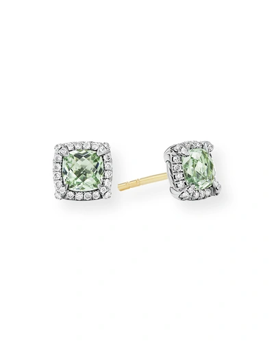 Shop David Yurman 5mm Chatelaine Pavé Bezel Stud Earrings With Gemstone And Diamonds In Silver In Prasiolite