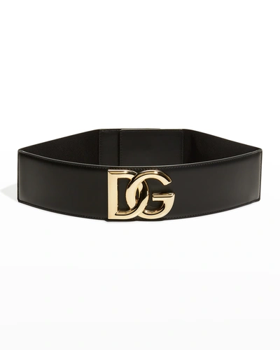 Shop Dolce & Gabbana Dg High-waist Stretch Leather Belt In Neronero