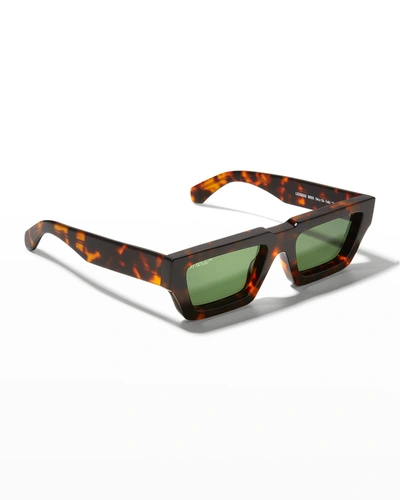 Shop Off-white Manchester Rectangle Acetate Sunglasses In 6055 Brown/green