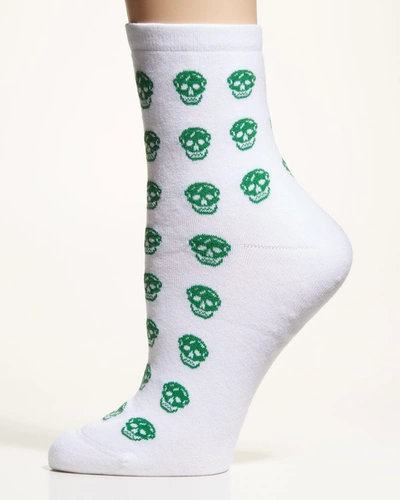 Shop Alexander Mcqueen Allover Skull Crew Socks In Whitelight Green