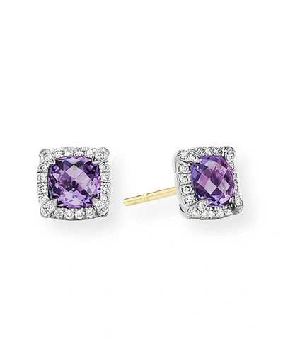 Shop David Yurman 5mm Chatelaine Pavé Bezel Stud Earrings With Gemstone And Diamonds In Silver In Amethyst