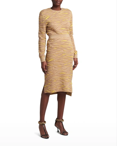 Shop Stella Mccartney Animal-pattern Wool Midi Skirt In 2742 Camel