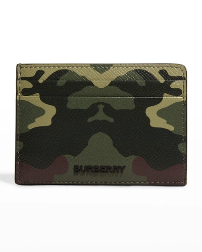 Shop Burberry Men's Kier Camo Printed Leather Card Case In Mangrove Green