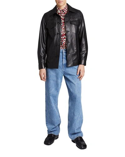 Dries Van Noten Lendal Oversize Leather Shirt Jacket In Black 