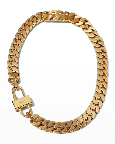 Shop Givenchy Men's G-chain Lock Small Necklace In Golden Yellow