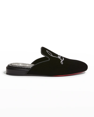 Shop Christian Louboutin Donna Coolito Wool Logo Slippers In Black Lin Black