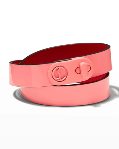 Shop Christian Louboutin Elisa Patent Turn-lock Double Wrap Bracelet In P618 Bubble Gum