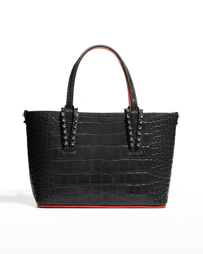 Shop Christian Louboutin Cabata Mini East-west Croc-embossed Tote Crossbody Bag In Bk01 Black