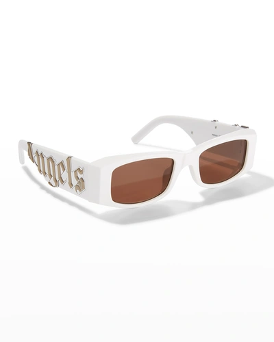 Shop Palm Angels Men's Peri001 Rectangle Logo Sunglasses In 0160